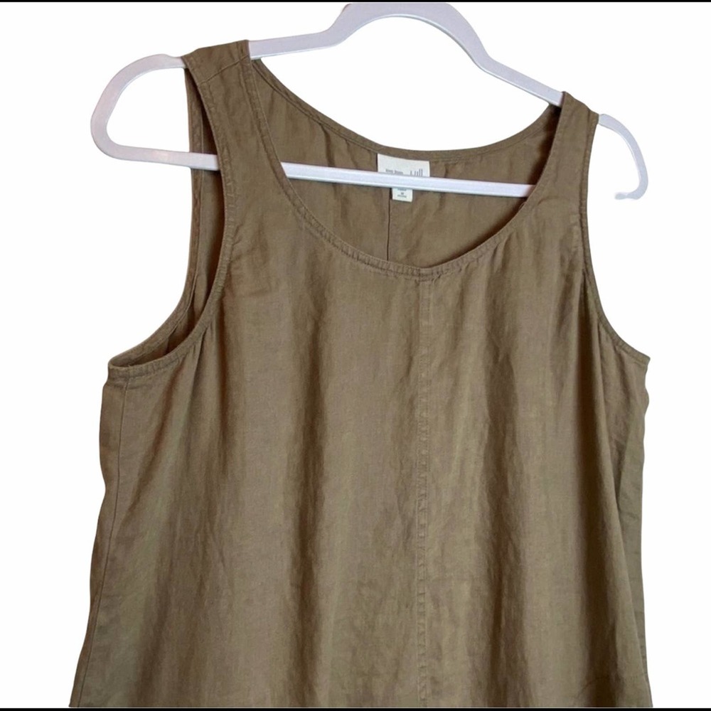 J. Jill Love Linen Relaxed Fit Dress Brown Pockets Sleeveless Medium Petite